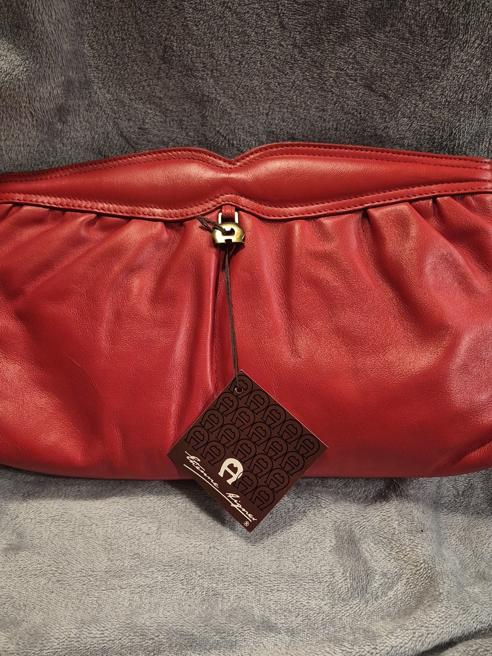 Etienne Aigner Red Leather Shoulder Clutch with Gold-Tone Toggle